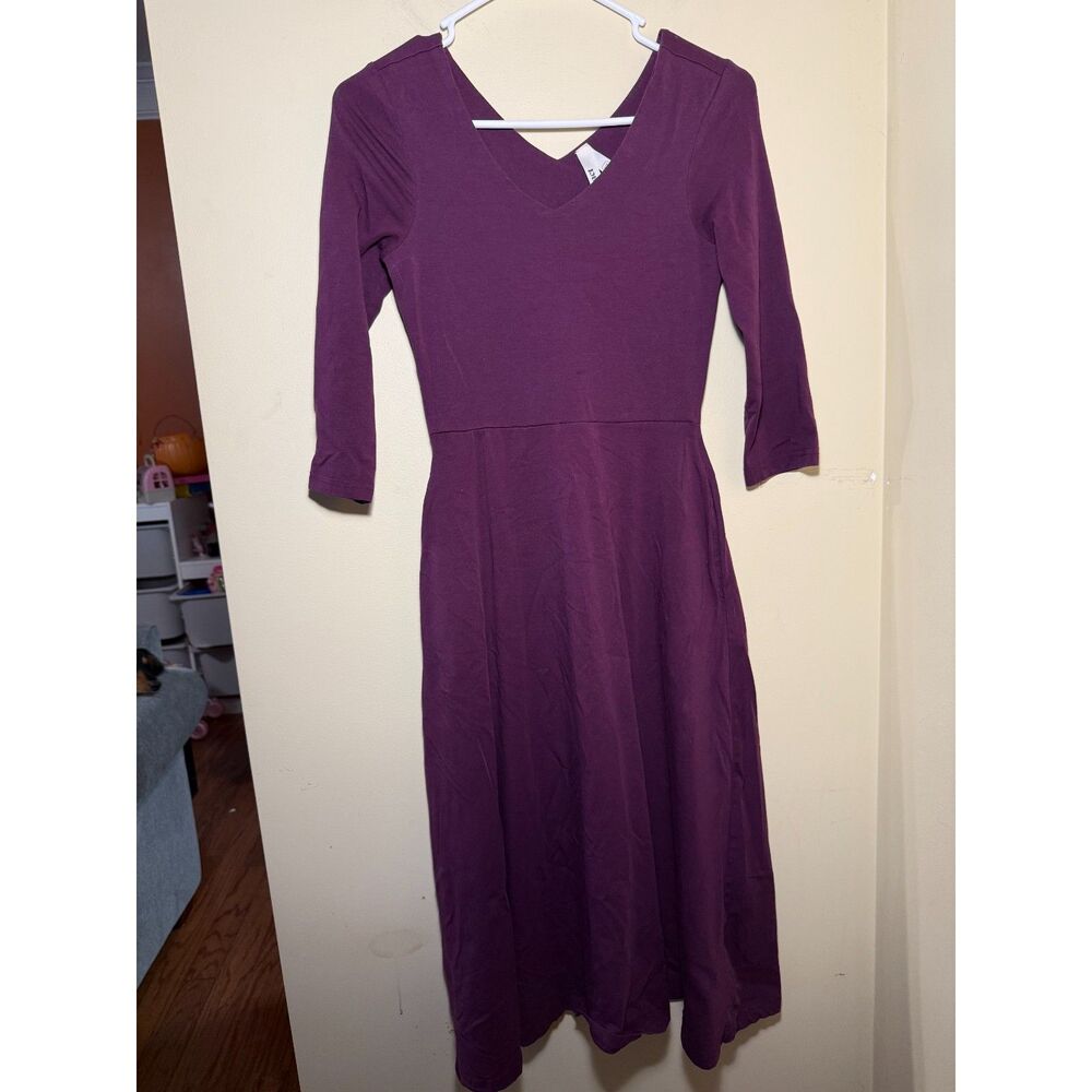 PACT Organic Cotton Fit & Flare Midi Party Dress | Size XS | Casual Pockets